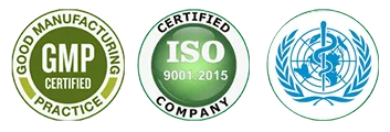 GMP, ISO and WHO certification marks for Ultra Healthcare Ayurvedic manufacturing