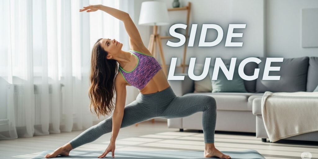 side lunge on a yoga mat for hip enlargment
