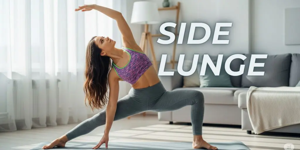 side lunge on a yoga mat for hip enlargment