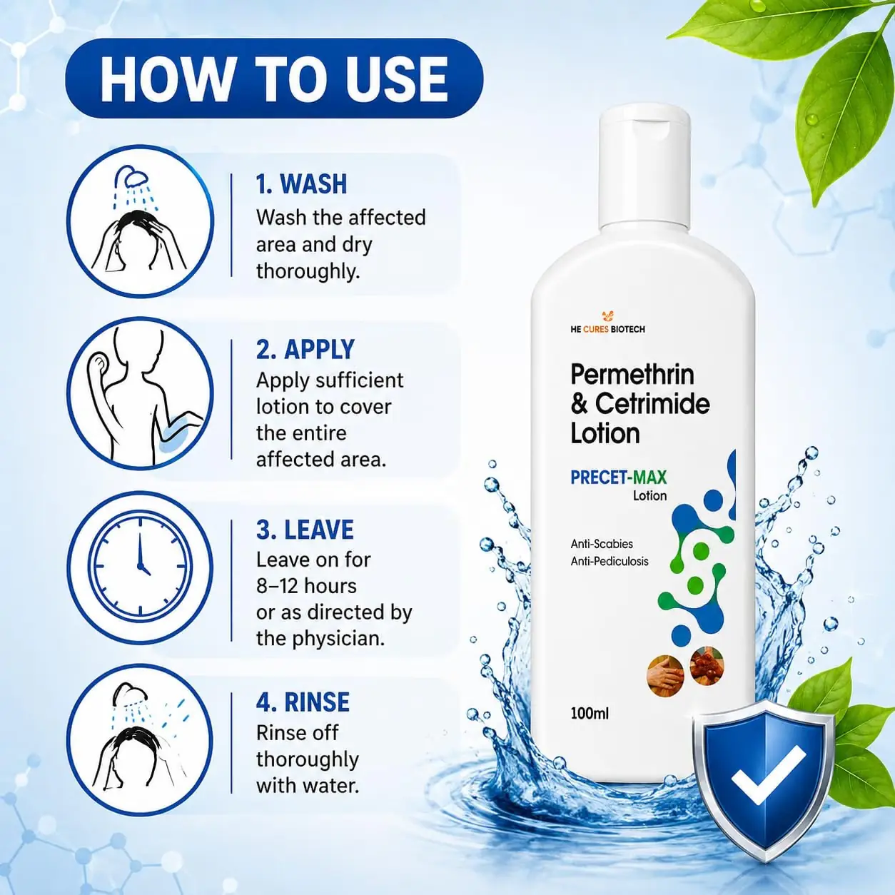 How to use Precet-Max Permethrin & Cetrimide Lotion for scabies and head lice