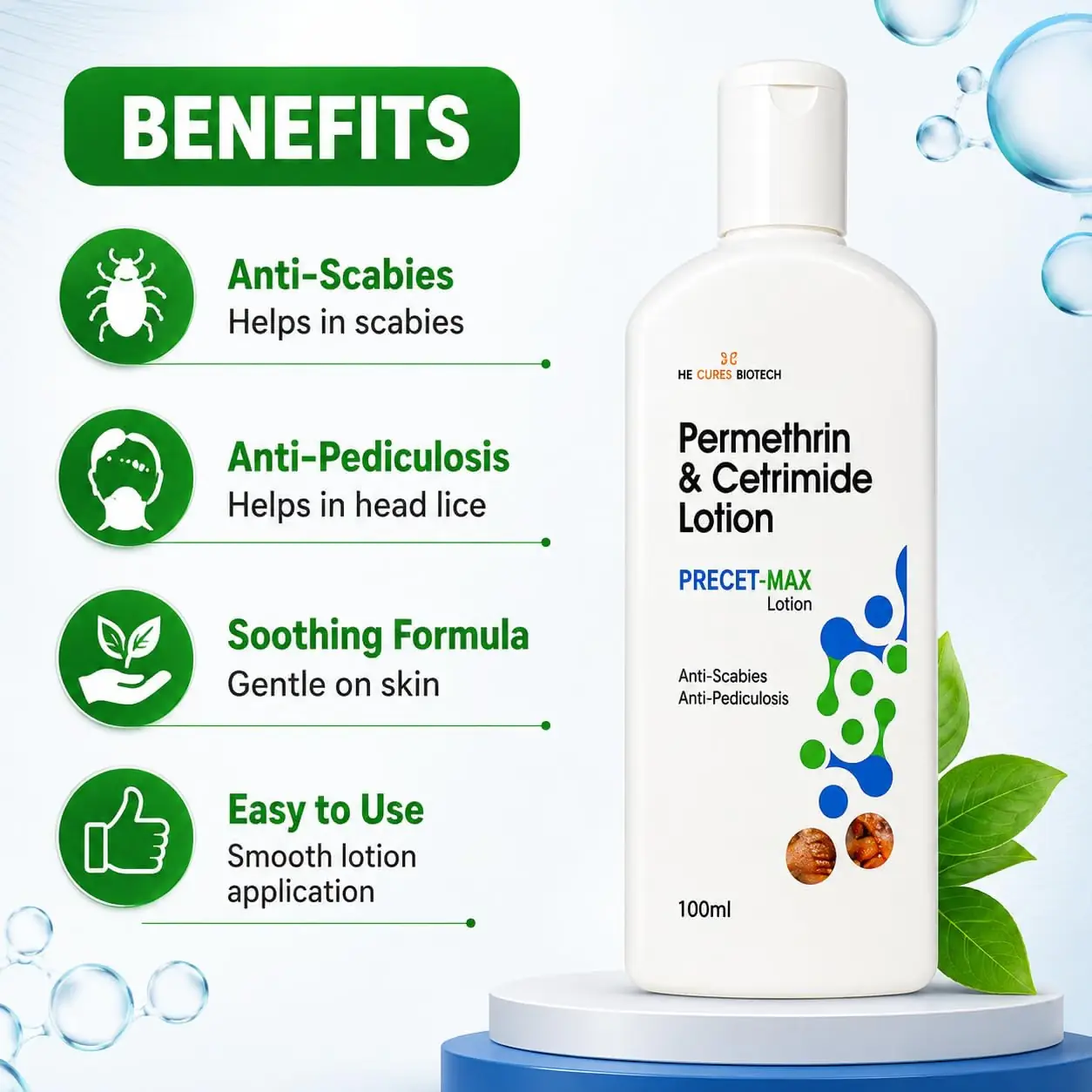 Precet-Max anti-scabies and anti-pediculosis lotion for scabies and head lice