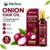 Herbus Onion Hair Oil 100 ml carton and bottle with 15 powerful herbs, no mineral oil, silicone or paraben
