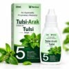 Herbus Panch Tulsi Drops Tulsi Arak, an Ayurvedic proprietary medicine, 20 ml carton beside the dropper bottle