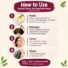 How to use onion hair oil: apply with the comb applicator, massage five to ten minutes, leave one to two hours, wash with a mild shampoo