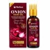 Herbus Onion Hair Oil 100 ml carton beside the amber bottle with its gold comb applicator cap