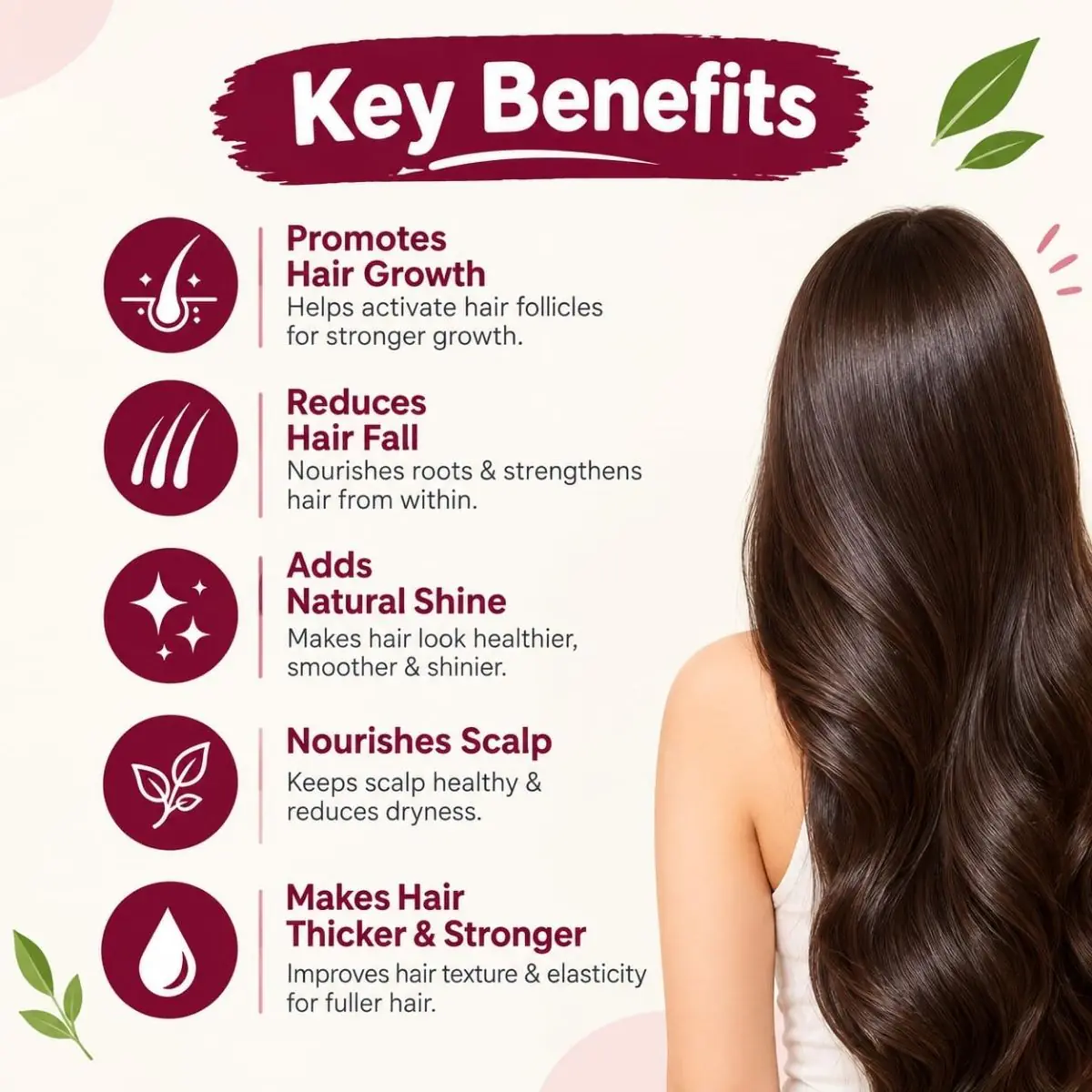 Key benefits of Herbus Onion Hair Oil: nourishes roots, adds natural shine, nourishes the scalp and improves hair texture