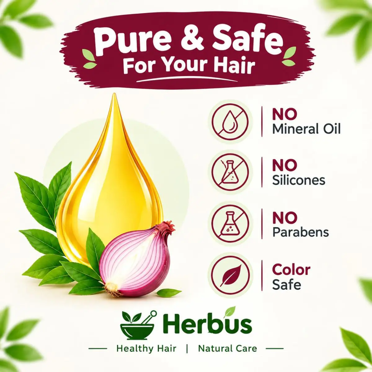 Onion hair oil with no mineral oil, no silicones, no parabens and safe for coloured hair